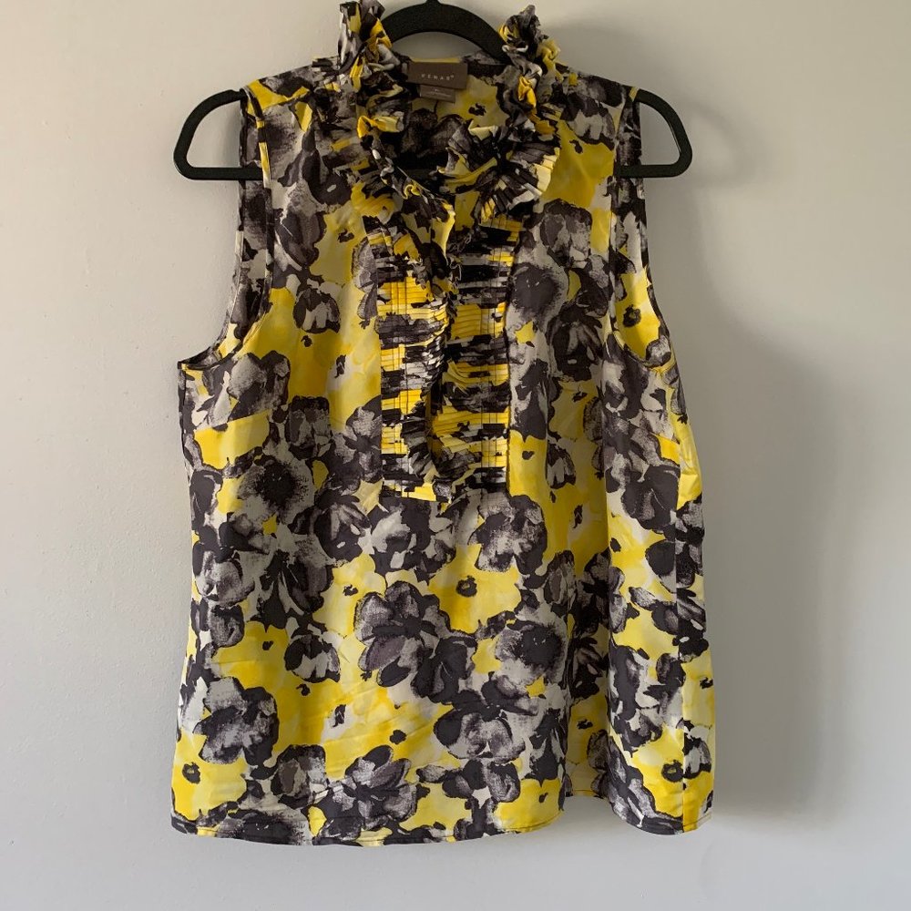 Yellow Blouse w/ Glack and grey flowers